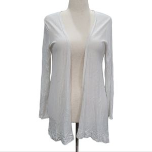EUC 100% LINEN Tahari women's white long open sweater cardigan M like new